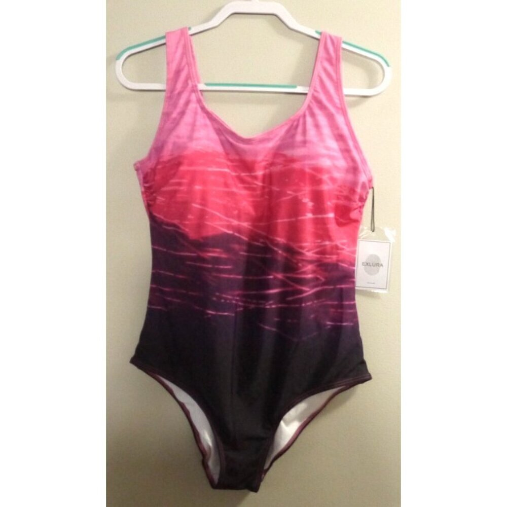 EXLURA pink & purple one piece women's swimsuit bathing suit size XL, NEW
